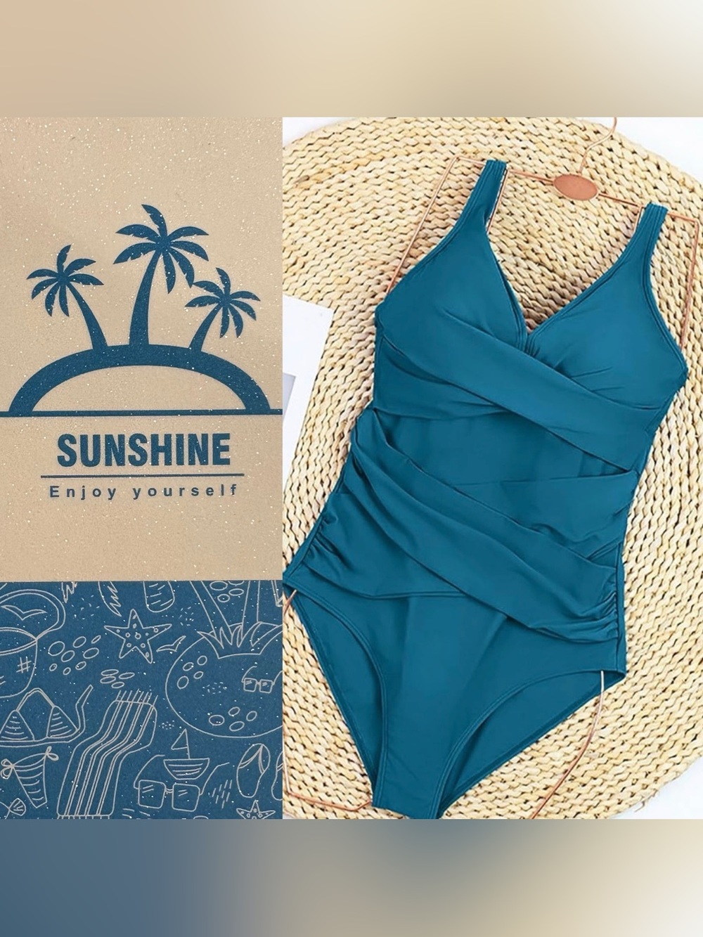 5/$30SUNSHINE Teal Lined UPF 50+Tummy Control & Support 1-Piece Bathing Suit 2XL